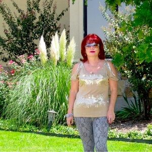 Sequin Embellished Tan Top
